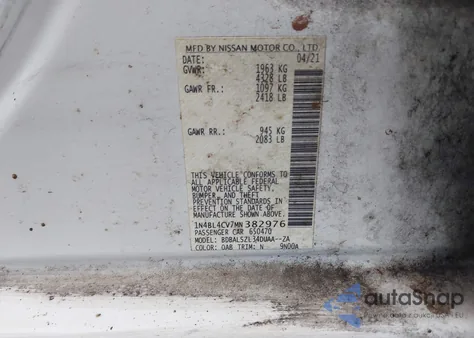 2021 Nissan Altima Sr Fwd from USA, damaged, VIN 1N4BL4CV7MN382976